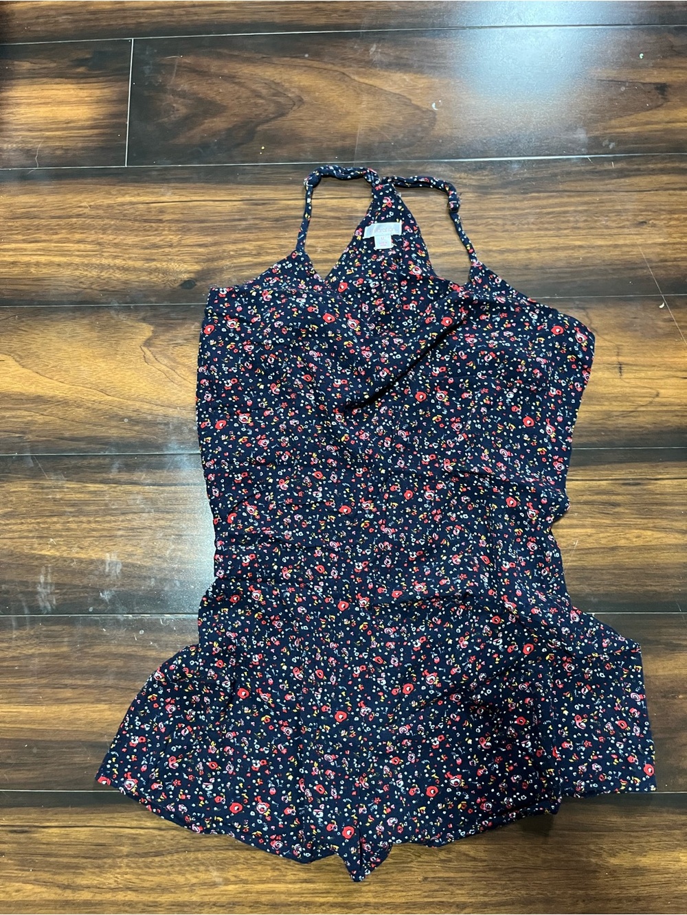 Xhilaration Navy Floral Tank Romper with Spaghetti Straps 14